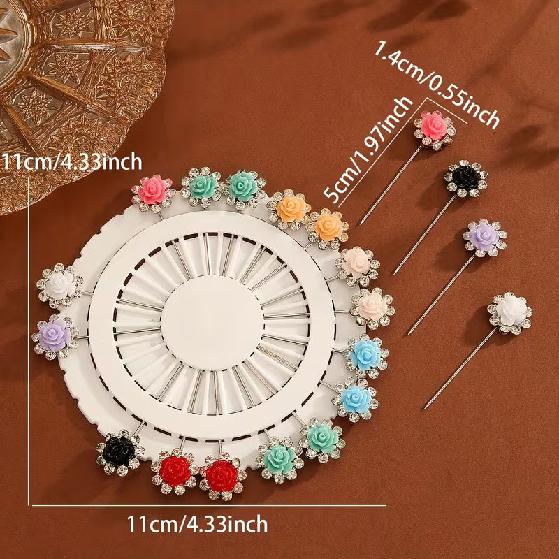 Rose Crystal Hijab Pins Set Mubaraka Hijab