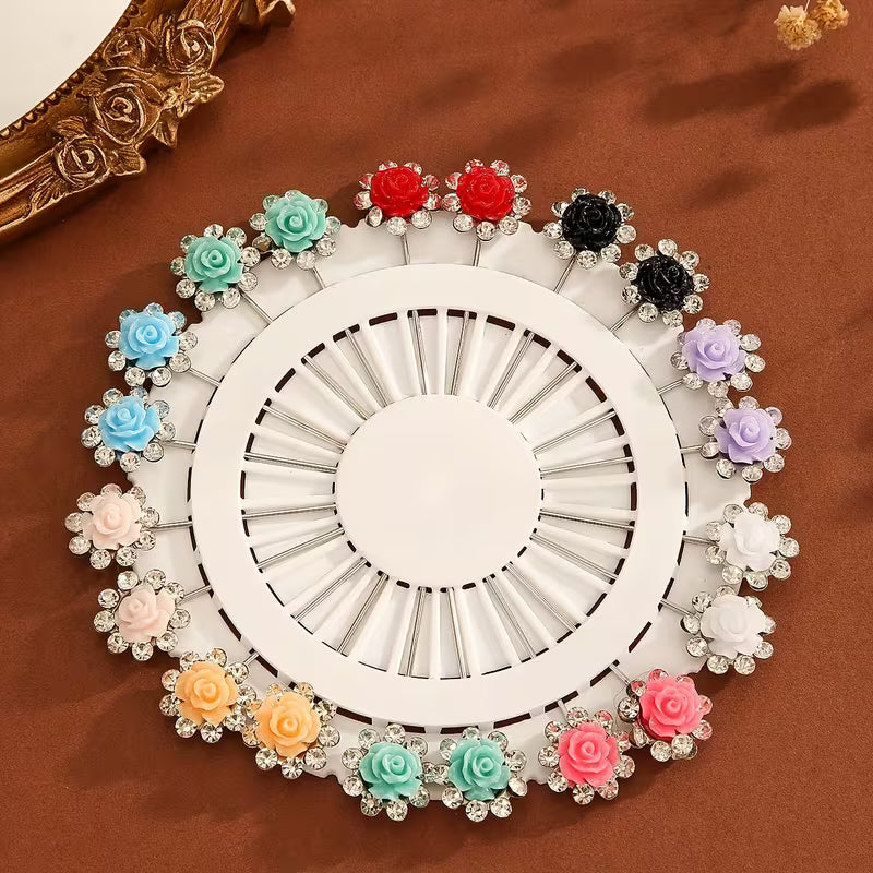 Rose Crystal Hijab Pins Set Mubaraka Hijab